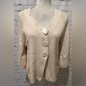 Pria Ivory Cotton Blend 3 Button Cardigan Sweater Size XL